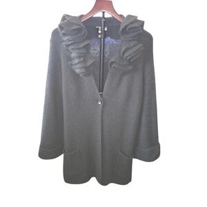 Soft Surroundings Charcoal Gray Ruffle Collar Alpaca Wool Blend Cardigan Large